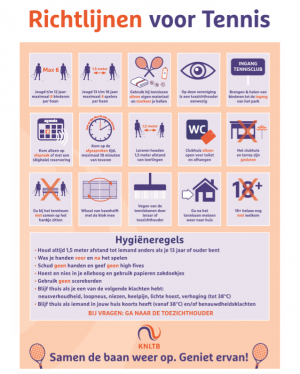 Deze handige poster hangt op het tennispark Deze handige poster hangt op het tennispark